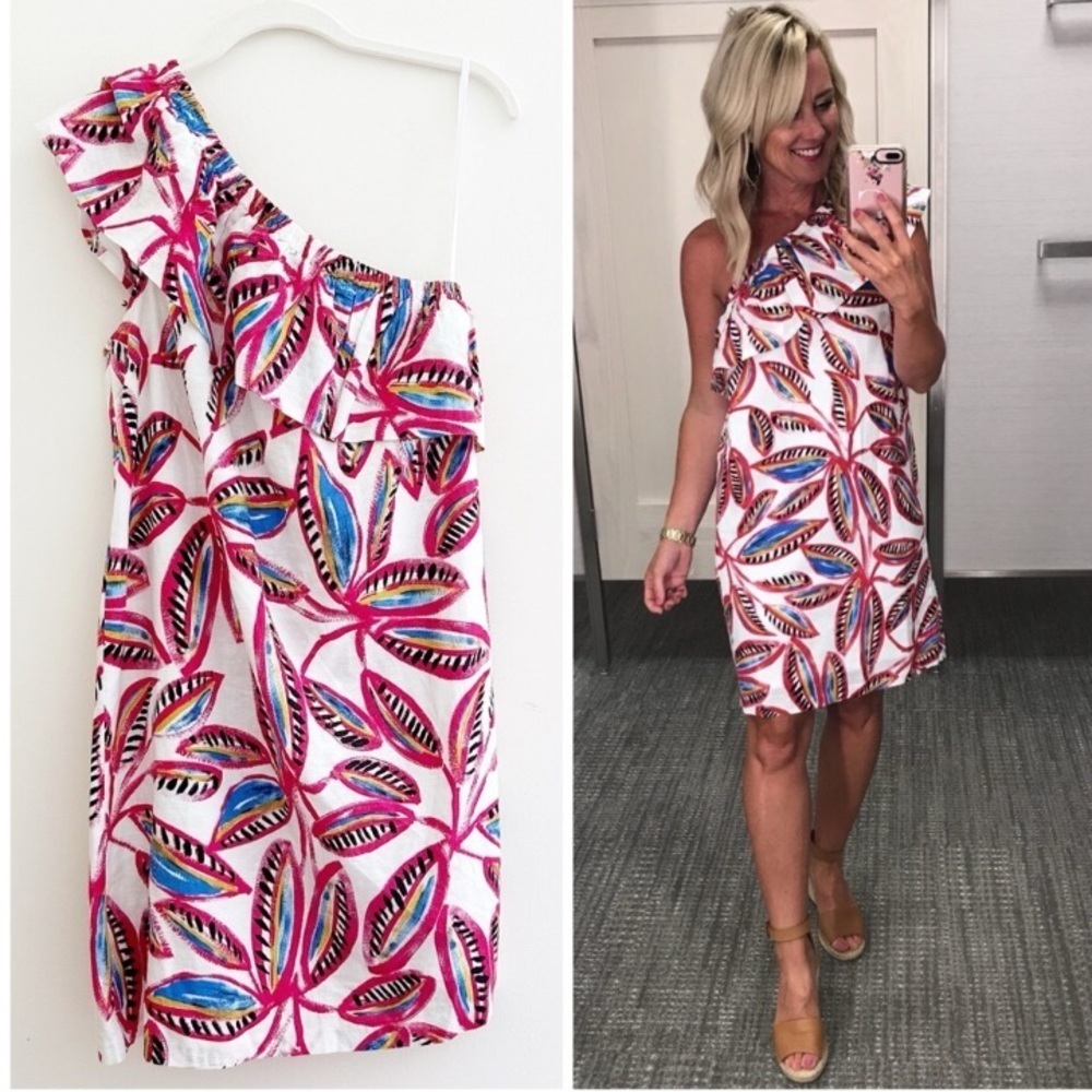 J. CREW One Shoulder Linen Blend Floral Print Dress